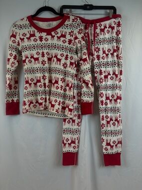Hanna Andersson Cream & Red Reindeer Fair Isle Pajama Set